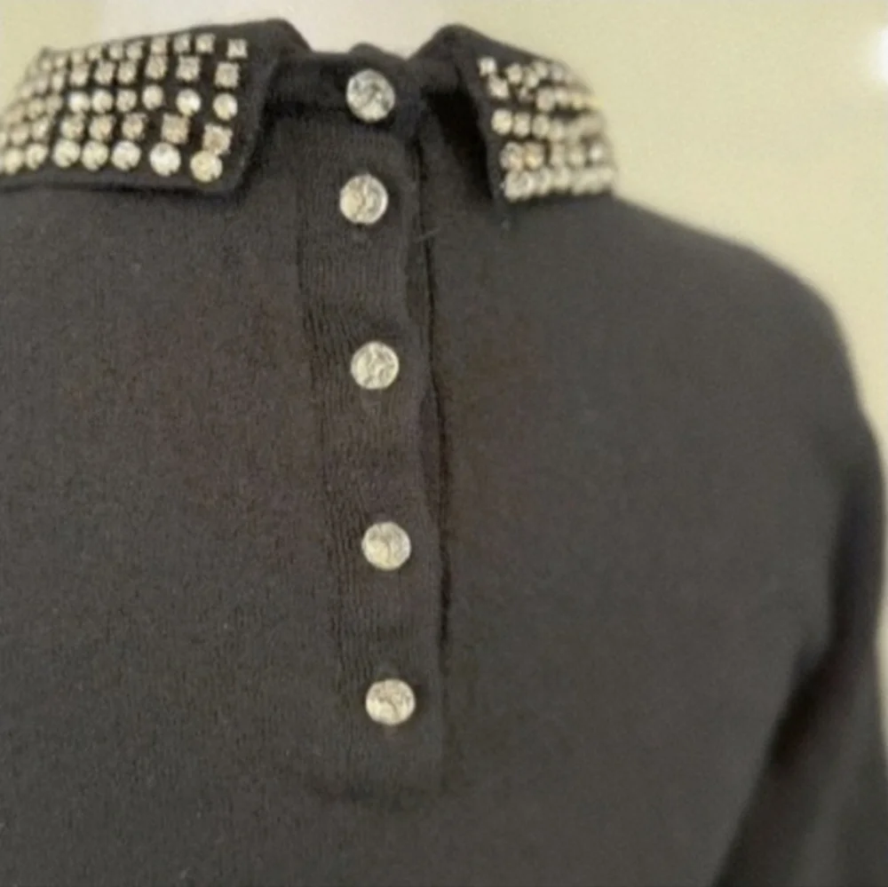 French Connection Gray 100% Wool Beaded Pearl Collar Crewneck Sweater Size Small - Picture 10 of 13